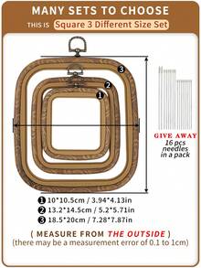 4 Stück/Set Vintage Stil braune Holzmaserung Stickrahmen, sortierte Formen, DIY handgemachte Kreuzstich Rahmen, Traumfänger Aufhängeringe, aus ABS & PVC gefertigt, mit Metallhaken, langanhaltend, inklusive 16 Stück Nadeln, geeignet für Heimdekoration & Stickerei - Braun - Übersicht 20