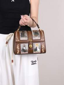 2026新款高端时尚女士手提包，复古Y2K奢华塔罗牌波士顿枕形包，精致工艺可爱猫咪图案医生包，粉紫色独特造型大容量圆形包，街头风小众设计女士托特单肩斜挎包 - 彩色 - 查看 13