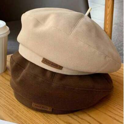 1顶羊毛贝雷帽，时尚英伦风艺术家帽，复古百搭户外休闲舒适纯色贝雷帽