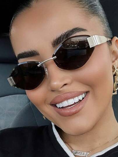 1pc Gold Rhombus Shaped Frameless Fashion Glasses For Women, Fashionable For Photography, Driving, Vacation, Beach Wear