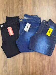 Set Of 3 Men's Dark Black Lycra Basic Casual Premium Jeans Direct From The Factory With Elastane - Màu xanh ngọc - Xem 7