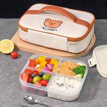 Caja de almuerzo rectangular de plástico portátil con asa, caja bento calentable en microondas, recipiente sellado a prueba de fugas para ensalada de frutas, recipiente de almuerzo con compartimentos de gran capacidad reutilizable, adecuado para que estudiantes y adultos lo usen en la escuela, la oficina, campamentos al aire libre, picnics, viajes, vuelta al colegio - Multicolor - Ver 7