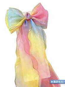 Laço Infantil de Princesa com Fita Longa de Organza e Cristal Luxo - Arco-íris Vibrante - Visão 1