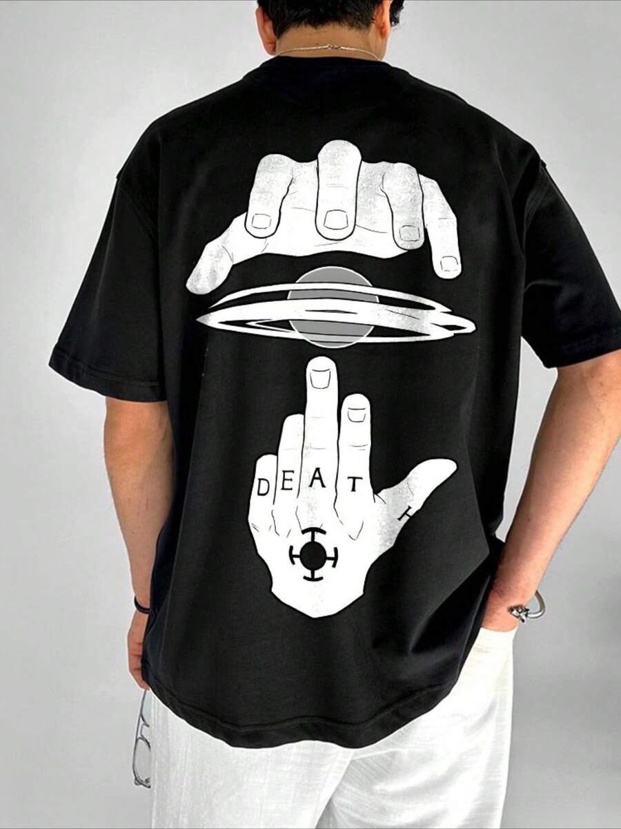 Men's Washed T-Shirt - Anime Y2K Print, INS American Retro Style, Unique, And Loose Fit Look Mom I Can Fly 100 Percent Cotton Graphic Tee Graphic T Shirts - 黑色 - 查看 1