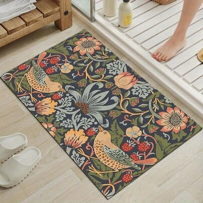 1pc Silica Gel Symmetrical Floral Pattern Anti-Slip Bathroom Mat, Washable Non-Slip Doormat