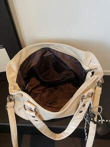 This Is A Stylish And Versatile Shoulder Bag. It Has A Large Capacity, A Solid Color Design, And Is Made Of Vintage PU Material. A Perfect Choice For Going To Work, With An Ape - 灰色 - 查看 8