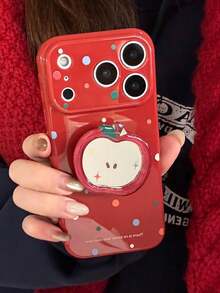 1个红色薄膜外壳绿色波点全包手机壳 + 绿叶红果镜面支架，兼容 12/13/14/15/16/17/Pro Max - 紅色 - 查看 2