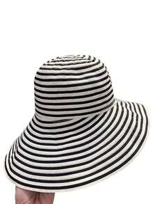 1pc Foldable Wide Brim Bucket Hat, Retro Striped Bucket Hat, Elegant Ladies Sun Hat, Casual Bohemian Style, UV Protection, Polyester Sun Hat Suitable For Spring & Summer - A - View 4