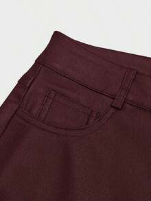 Women's High Waist Glossy PU Leather Wide Leg Pants, Matte Coated, Fashion Versatile, Suitable For Party, Commute, Music Festival, Vacation, Casual Straight Leg Pants, Spring/Summer Clothing, Best Seller, Y2K Style, Suitable For Party, Commute, Holiday, Festival, Outdoor Activities, Spring/Summer Wear, Suitable For Tall Women, Outfitting, Black, Trousers - 酒紅色 - 查看 10