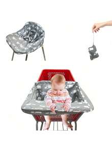 1pc Regular Baby Shopping Cart Protective Pad, Cartoon Portable Foldable Shopping Cart & High Chair Cushion - Gray White Elephant - View 4