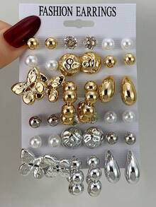 VKME 18件套金属材质蝴蝶结不对称卡片耳环 - XH92825187-88 - 查看 2