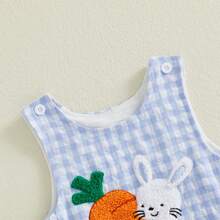 Toddler Girls Boys Clothes Ovrealls Rompers Easter Clothes Rabbit Carrot Embroidered Sleeveless Baby Bodysuits Jumpsuits - 薄荷綠 - 查看 3