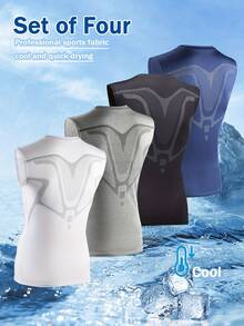 4件装男士宽松塑形紧身背心，透气腹部塑形健身打底衫，夏季基础内衣 - 彩色 - 查看 3