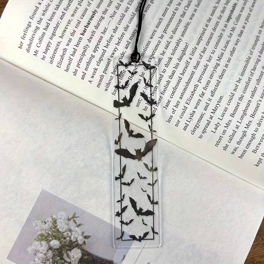 2D Acrylic Bat Shaped Bookmark With Black Tassel, Matching Bat Pattern Design - A Thoughtful Gift For Book Lovers, Colleagues And Friends - A - View 1