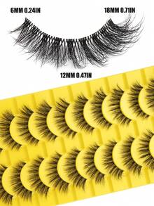10对自然仿貂毛假睫毛，D卷度3D浓密纤长合成假睫毛条，猫眼款假睫毛，睫毛，假睫毛，假睫毛 - 濃密款 - 查看 3
