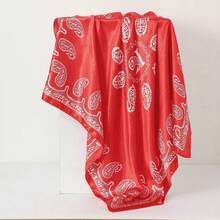 90Cm Color Dingcloth Printing Square Scarf European And American Classic Flower Satin Simulation Silk Scarf Women's Shawl Headscarf Scarf - 大紅色 - 查看 6