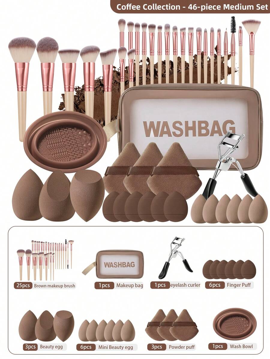 Bộ cọ trang điểm hoàn chỉnh 46 món/18 món/1 món bao gồm 25 cọ trang điểm mềm mại, như cọ phấn phủ, cọ má hồng, cọ tạo khối, cọ highlight, cọ nền, cọ tạo khối mũi, cọ phấn mắt, cọ kẻ lông mày, cọ môi và cọ chi tiết + 1 túi đựng mỹ phẩm chống nước du lịch, quà tặng, bộ cọ trang điểm chuyên nghiệp, bộ trang điểm hoàn chỉnh - Nhiều màu - Xem 1