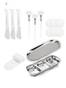 4-24件套美容面膜工具套装，包含不锈钢搅拌碗、托盘、玫瑰金分隔托盘，以及面膜混合和涂抹工具。套装包含3个玫瑰金搅拌碗、1个玫瑰金小托盘、1个分隔托盘、3个硅胶双头搅拌铲、3个扇形面膜刷、9个压缩洁面海绵和3个可调节发圈。适合派对、睡衣派对、SPA、送礼等场合。 - 彩色 - 查看 55