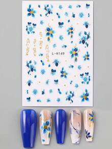 FULL BEAUTY 2片装古铜色蓝色花朵线条美甲贴纸 五瓣花晕染蓝星花 春夏植物优雅婚礼美甲贴片装饰 DIY美甲配件 - 彩色 - 查看 7