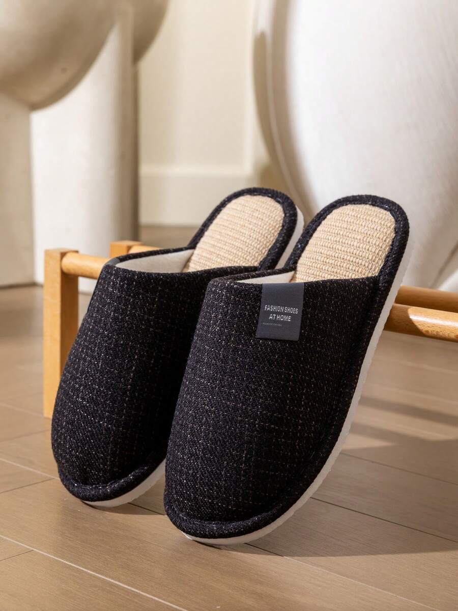 Sandal Dalam Ruangan Pria yang Tenang, Sol Lembut Anti Selip, Sandal Nyaman dan Bernapas untuk Kamar Tidur, Cocok untuk Lantai Kayu, Unisex untuk Musim Semi dan Gugur - Hitam - View 1