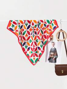 1pc New Fashion Rainbow Clover Print Women Scarf, Luxurious Lightweight Minimalist Warm Scarf, Suitable For Travel And Beach Use - Multicolor - View 9