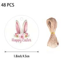 24/48 Pcs Easter Happy Round Labels With Rope, Bunny Ears And Floral Design, Festival Gift Hanging Tags, Ideal For Easter Gifts, Charming Souvenirs, Made Of Paper - Multicolor - View 9