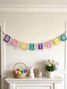 1 Stück Oster Buchstaben Banner Dekoration, buntes Oster Ei Muster Banner, Frühlingsfest Heim Dekoration, Buchstaben Wand Dekoration, sanfte Farbabstimmung, Filz Stil, Perlen Seil Dekorations Banner, geeignet für Wohnzimmer Kamin Regal Fenster Flur Party Dekoration, saisonale Feier Frühlings Thema Innen Dekoration, Fotografie Hintergrund Szene Präsentation - Verschiedenfarbig - Übersicht 5