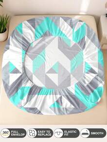 1件装撞色拼接印花超柔软床笠 - 仅含床垫保护套，可机洗，适合北欧、极简、现代等多种风格，提升卧室时尚感，多种尺寸（特大/大号/标准双人/单人），适用于家庭/宿舍/公寓/客房/度假租赁及送礼。 - 彩色 - 查看 9