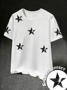 男士休闲街头风T恤 | 闪亮双星图案 | Y2K风格圆领T恤，带有闪光效果，适合日常穿着、夜间外出、街头时尚搭配、休闲聚会 - 白色 - 查看 3