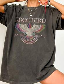 Free Bird Tee Band TShirt Old School Band T-Shirt Retro Music Shirt Rock Band Tee Shirts - 黑色 - 查看 1