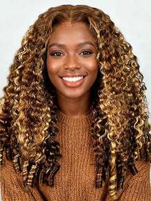 3 In 1 Half Human Hair Wig Burmese Curly Highlight 4/27 Color Wear Go Half Wig With Elastic Drawstring Flip Over Wig - SP4/27 - View 3