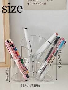 Minimalist Transparent Acrylic Makeup Brush Holder, Desktop Stationery Pen Cup, Cosmetic Lipstick Storage Box - Multicolor - View 12