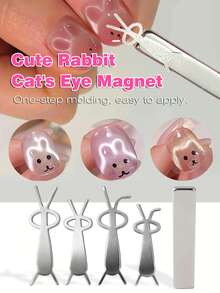Nail Art Magnet, Cute Rabbit Shaped Cat Eye Magnet With Foldable Ears (Rabbit/Cat/Bear Pattern), DIY Gel Nail Polish Square Magnet, Nail Art Tool, Nail Art Supplies, Suitable For Press-On Nails, Back To School, Wedding, Vacation, Summer Nail Art - Multicolor - View 6