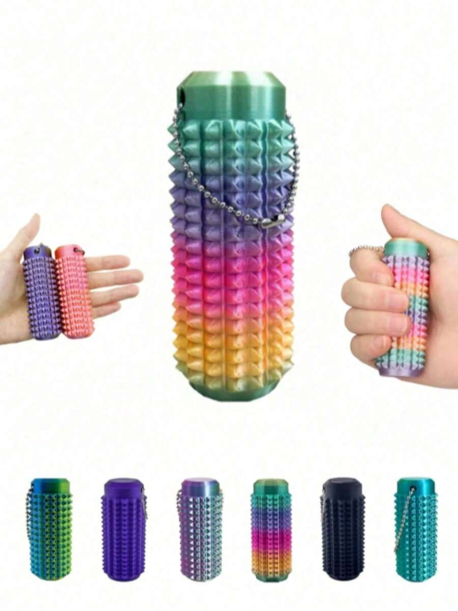 1pc 3D Printed Gradient Color Massage Roller Keychain, Sensory Tool With Textured Spikes And Breathable Holes, Modular Design To Help Relieve Muscle Tension And Stress, Perfect Gift For Stress Relief And Sensory Relaxation, Also A Unique Gift For Friends Gifts For Mother, Father, Graduation, And Teacher - Multicolor - View 1