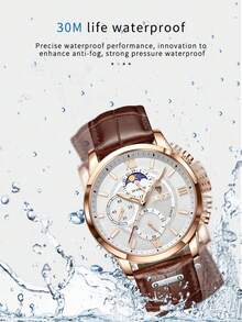 LIGE Fashion Men's Quartz Watch Sun-Moon Dial Design Water-Resistant For Daily Wear Luminous Classic Triple-Subdial Design Clock-Style Hour Hand Men's Timepiece - Silver - View 10