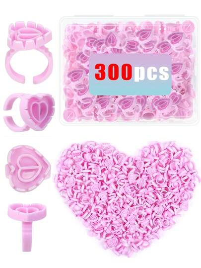 300pcs/200pcs/100pcs/50pcs/20pcs Eyelash Extension Glue Rings, Eyelash Cups, Eyelash Extension Rings, Heart-Shaped Eyelash Rings, Suitable For Eyelash Extension, Pink Eyelash Extension Products, Eyelash Rings, Disposable Pigment Rings, Suitable For Eyelash Extension And Nail Art