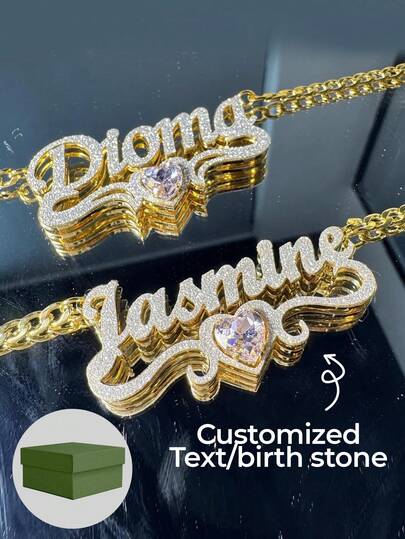 1pc Personalized Custom Text Necklace, Double-Layer+Pressed Sand+12 Birthstone Craftsmanship, Love Necklace, 18k Gold Stainless Steel Custom Jewelry Necklace, 45+5cm, As A Daily Dressing Gift For Valentine's Day, Ramadan.
