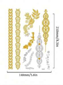 5 Tờ Hình Xăm Kim Tuyến Vàng Chống Thấm Nước, Hình Xăm Kim Loại Vàng Tạm Thời Dành Cho Nữ, Bền Lâu, Thích Hợp Cho Tiệc Bãi Biển, Kỳ Nghỉ, Lễ Hội Âm Nhạc. - Nhiều màu - Xem 7