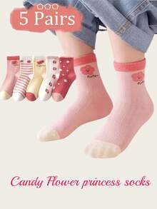 5双女童可爱中筒袜，甜美粉色，适合春季、秋季及所有季节 - 彩色 - 查看 4