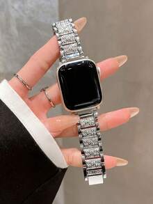 1pc Women's Fashionable Rose Gold Metal Band, Compatible With IWatch 38mm 40mm 41mm 42mm 44mm 45mm 46mm 49mm, Luxury Double Chain Strap, Creative Stainless Steel Band, Compatible With Apple Watch Series Ultra 3/2/1 11 10 9 8 7 SE3 6 5 4 3 2 1, Stylish Smart Watch Band, Compatible With Apple Watch Bands - Black - View 15