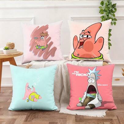 1/4pcs SpongeBob Square Shaped Throw Pillow Cover - Modern Car Decor, Zippered, 100% Polyester, All Season Home Decorative Cushion Cover - Suitable For Living Room, Bedroom, Office - Perfect Gift For Car Enthusiasts (Pillow Cover)