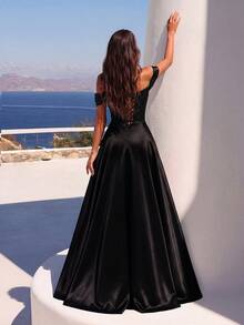 فستان أنيق للنساء بخصر عالي وظهر مكشوف وربطة عنق، مناسب للحفلات الراقية والحفلات والتخرج وأعياد الميلاد والعشاء الرسمي والعودة إلى المنزل وحضور حفلات الزفاف وغيرها من المناسبات الرسمية. - الأسود - مشاهدة 2