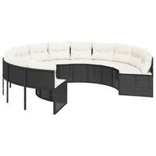vidaXL Gartensitzgruppe Mit Tisch Und Runden Kissen, Schwarz Poly-Rattan - Black - View 5