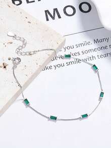 1件S925纯银镶嵌绿色方形钻石手链，女士简约INS风绿色钻石盒链手链，时尚清新优雅珠宝礼品 - 方鑽 - 查看 11