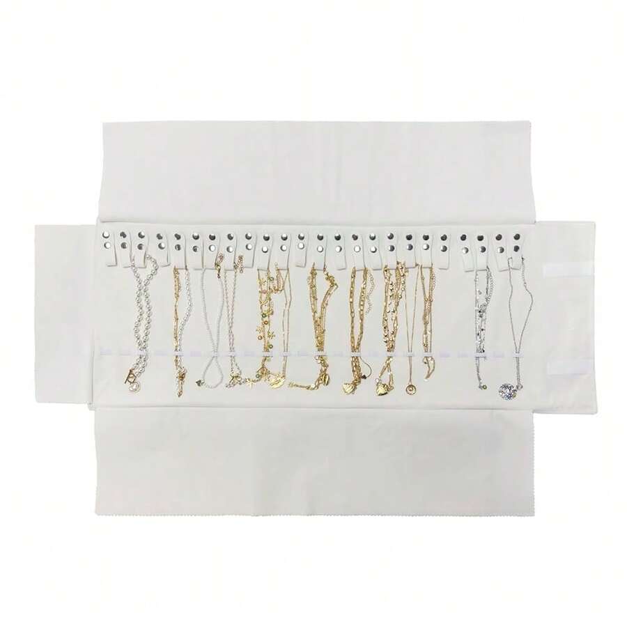 UnionPlus Velvet Travel Jewelry Roll Bag Organizer For Necklaces Bracelets, Extra Large Black With Elastic Band For Necklaces Only, Beige - Krem - View 1