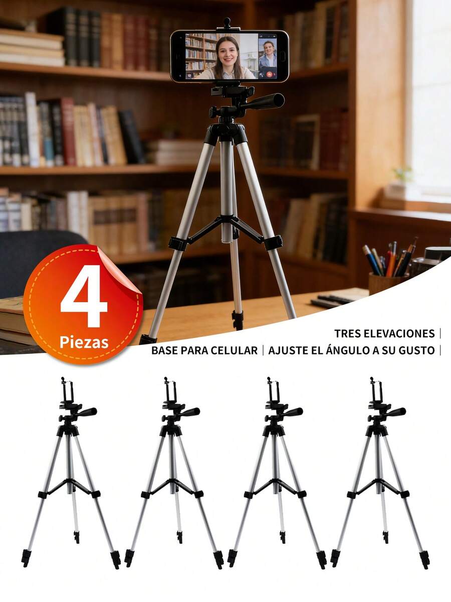 4 piezas Trípode telescópico portátil de aleación de aluminio,Trípode Para Celular O Cámara Modelo,estabilizador de cardán para transmisión en vivo, soporte para teléfono, soporte profesional para fotografía y cámara.