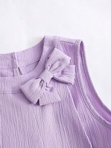 2pcs/Set Fashionable & Elegant Sleeveless Top And Straight Leg Pants Set For Tween GirlsSummer - Mauve Purple - View 6