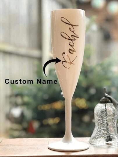 Personalized Acrylic Wine Glass, Customizable With Name And Logo, Elegant Plastic Champagne Flute, Bridal Party Gift, Bridesmaid Cup, Bachelorette Party Cup, Wedding Decoration, Fashionable And Cute Customized Unique Ideal Gift For Her, Friends, Son, Daughter, Students, Employees, School, Home, Office, Multi-Functional, Durable, Reusable