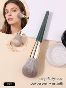 1pc Soft & Fluffy Makeup Brush, Large Powder Brush, Setting Brush, Highlighter Brush, Blush Brush, Facial Makeup Tool - Dark Green - View 9