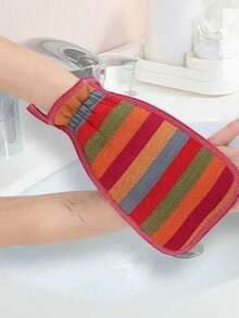 1pc Rainbow Striped Bath Towel, Exfoliating And Removing Dust, Thickened Bath Towel, Dust Removal Gloves, Bath Scrubbing Tool - Multicolor - View 4